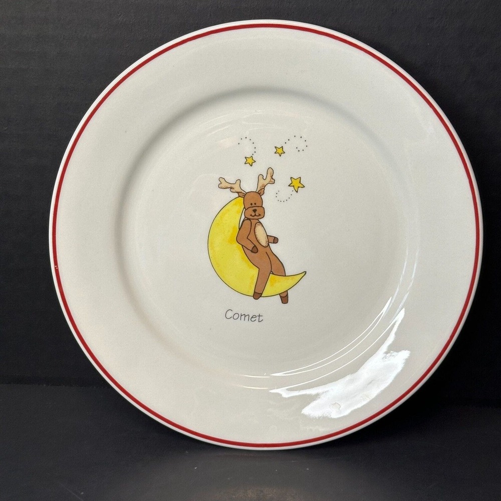 LTD COMMODITIES, Comet Salad Plate, 8.25" Santa's Reindeer, Red Band. CLEAN